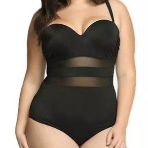 Plus Size Swimsuit - Semi Sheer Mesh Insert